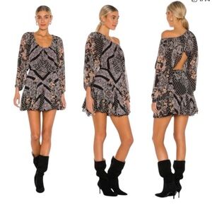 Free People Seven Wonders Black and Multicolored Mini Dress Size Medium NWT